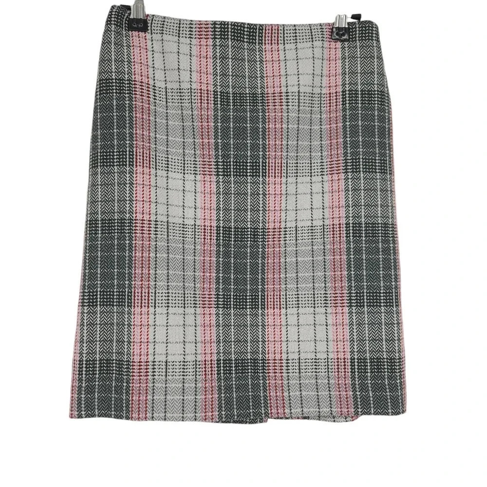 Talbots Straight Pencil Tweed Skirt Wool Gray Plaid Zip Lined Petite - Picture 1 of 5